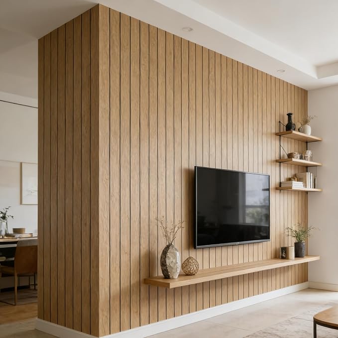 Abyssaly 3D Peel and Stick Wood Wall Panels, 15.7" x 236" Thickened PVC Self-Adhesive Wall Paneling, Soundproof Waterproof Brown Wood Slat Wallpaper for Living Room Bedroom Kitchen Accent Walls