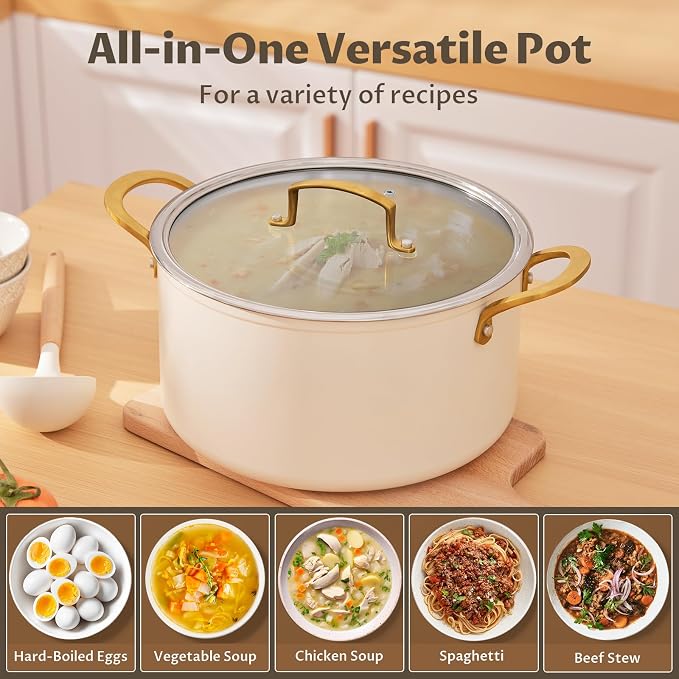 BEZIA 12QT Large Ceramic Nonstick Stock Pot with Lid, Induction Cooking Pot | PTFE/PFOA-Free Nonstick Soup Pot, Oven & Dishwasher Safe, for All Stovetops, for Heavy Batch Cooking, Holiday Feasts & Broth