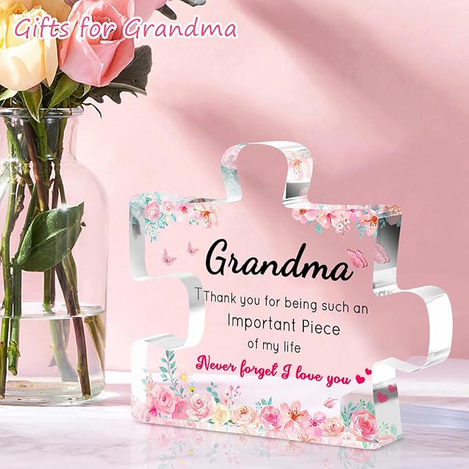 Mothers Day Gifts for Grandma, Grandma Mothers Day Gift Ideas - Engraved Acrylic Puzzle Plaque, Birthday Gifts for Grandmother from Grandkids, Unique Present Home Decor Keepsake