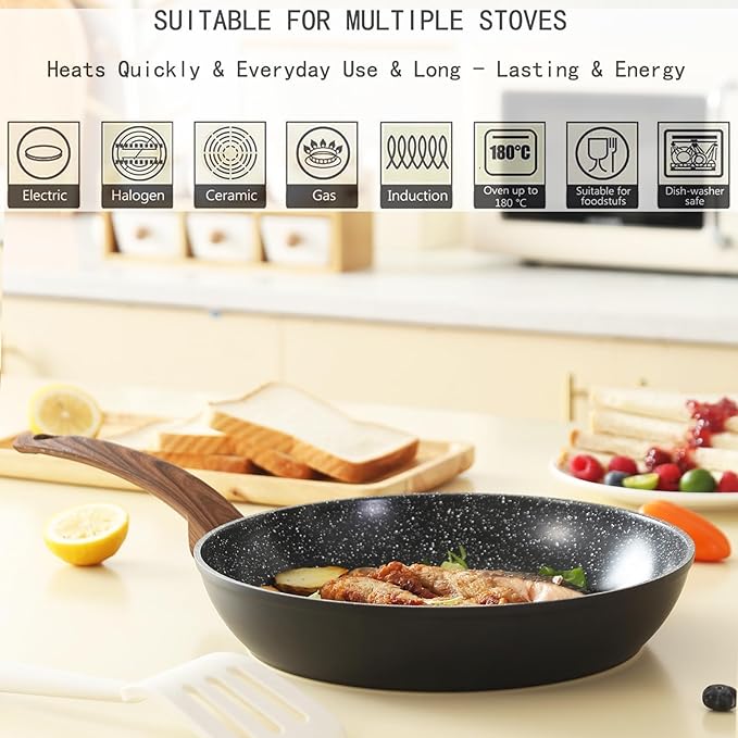 Vkoocy Non Stick Pots and Pans Set, Healthy Ceramic Cookware Set, 12pcs Kitchen Cooking Pots and Frying Sauce Saute Pans Set, PFAS-Free with Kitchen Utensils and Lid, Black