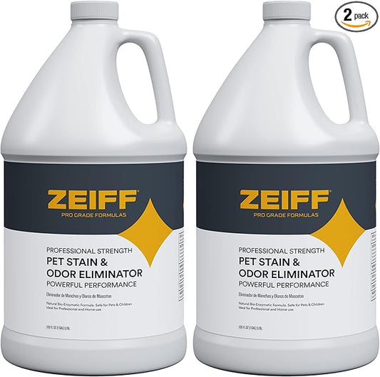 Zeiff Pet Stain and Odor Remover - Pet Odor Eliminator for Home and Professional Use - Carpet Stain Remover - Pet Urine Enzyme Cleaner for Dog and Cat Pee, Feces, and Fluids - 1 Gallon, 2 Pack