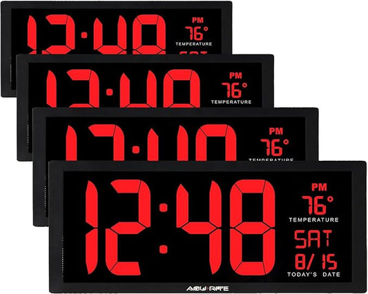 AcuRite 14.5" Large Digital LED Oversized Wall Clock with Date and Temperature, Perfect for Home or Office (75127M) (Pack of 4)