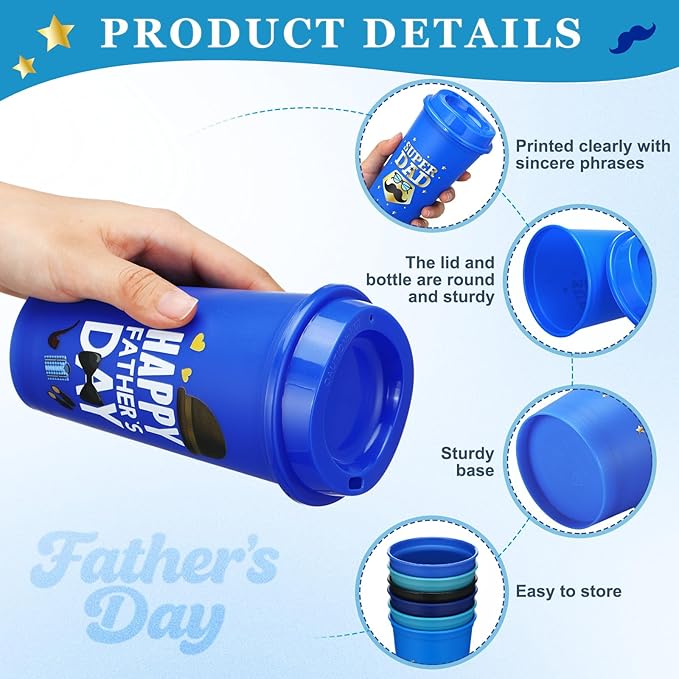Domensi 12 Pack Fathers Day Cups Bulk 16 oz Father's Day Coffee Cups with Lids, Reuable PP Drinks Tumbler Happy Fathers Travel Mugs for Dad, Office, Camping, BBQ Party Supplies Gifts for Men
