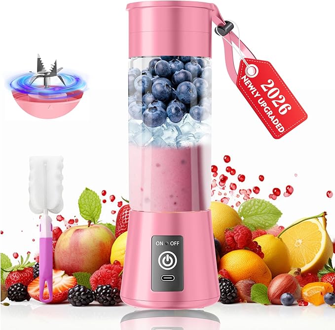 2026 Newly Upgraded Portable Smoothie Blender - Cordless Personal Blender Type-C Rechargeable, 13Oz Juice Cup BAP Free, 20,000Rpm Speed Powerful Blending, Freshly Squeezed in Sports/Office