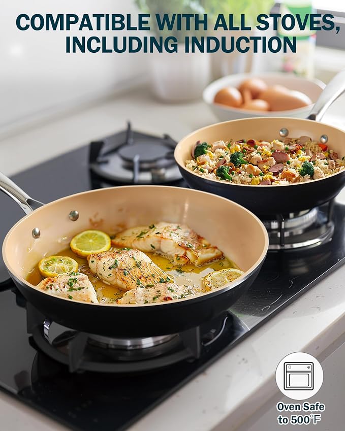 Cooks Standard Classic 8 Inch Hard Anodized Ceramic Nonstick Skillet Pan | Induction Ready Frying Pan with Riveted Stay-Cool Handle, Egg & Omelette Pan, Oven Safe, Black Apricot