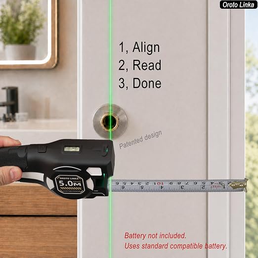 Laser Tape Measure with Upward Green Laser Line, Measure Ceiling Points Without a Ladder, Side Laser Lines for Picture Hanging, Auto-Lock Retractable 16ft/5m Metric + Imperial,Battery Not Included