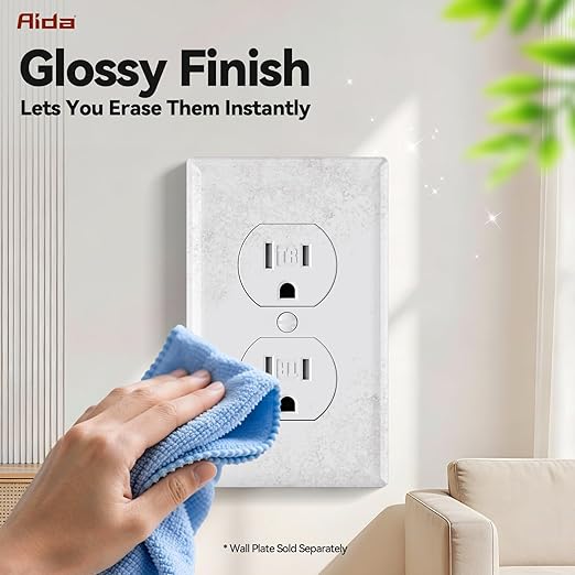 AIDA 20 Pack 15 Amp Outlet Duplex Electrical Receptacle Outlets,Power Outlet,Tamper Resistant,Heavy-Duty Receptacle, 2 Pole,3-Wire, Self-Grounding Clip, NEMA 5-15R,UL Listed,White