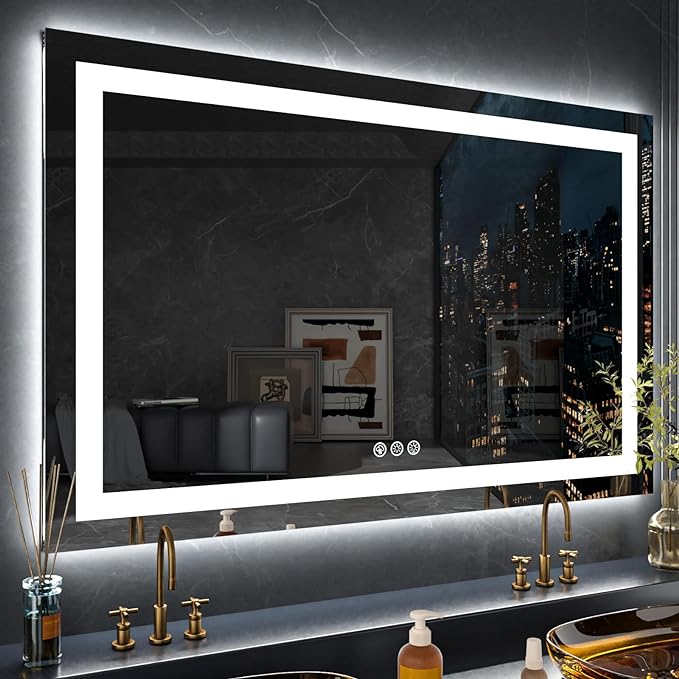 LOAAO 60"X28" RGB LED Bathroom Mirror with Lights, Anti-Fog, Dimmable, Lighted Bathroom Vanity Mirror, Multiple Light Modes, RGB Backlit + Front Light, Memory Function, Tempered Glass, ETL Listed