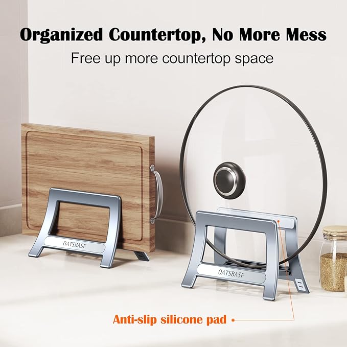 Cutting Board Rack, Auto Width Adjustable Holder Stand for Countertop & Cabinet (Gray)