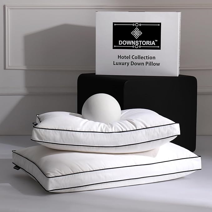 DOWNSTORIA Feather Down Pillows King Size Set of 2 with Gusset, Luxury Hotel Collection Bed Pillow 2 Pack, Down Surrounded Pillows for Sleeping, Firm for Side, Back Sleepers 20x36 in.