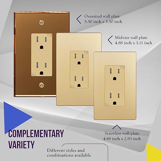 ENERLITES, Gold Elite Series Decorator Receptacle Outlet Child Safe Tamper-Resistant, Self-Grounding, 2-Pole, Residential Grade, 15A 125V, UL Listed, 61501-TR-GD2P, Gold (2 Pack)
