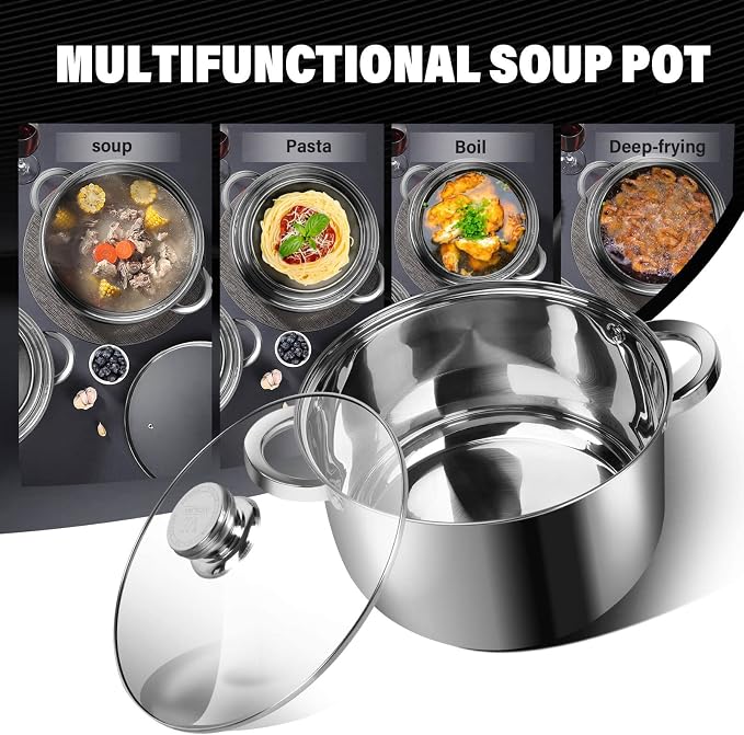 10 Quart Stock Pot with Lid, Stainless Steel Pasta Cooking Soup Pot