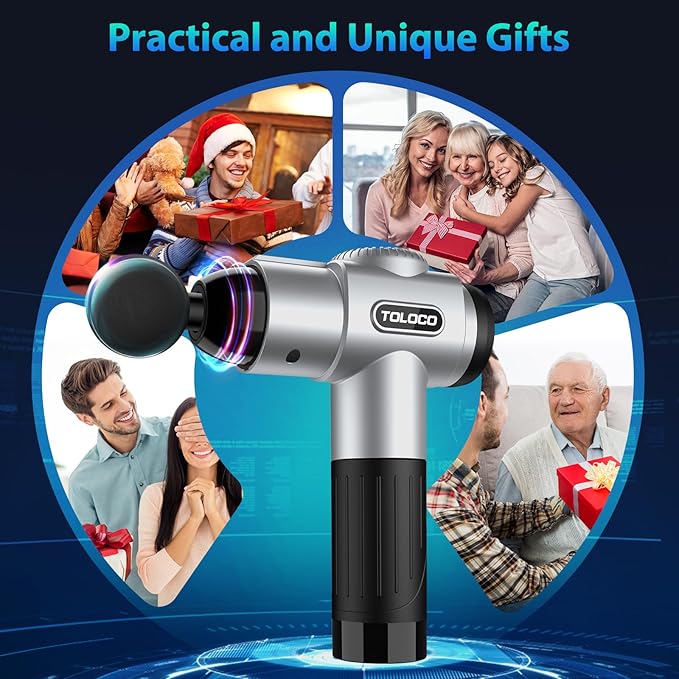 TOLOCO Massage Gun, Muscle Massage Gun Deep Tissue for Athletes with 10 Massage Heads, Electric Percussion Massager for Any Pain Relief, Mothers Day Gifts, Silver