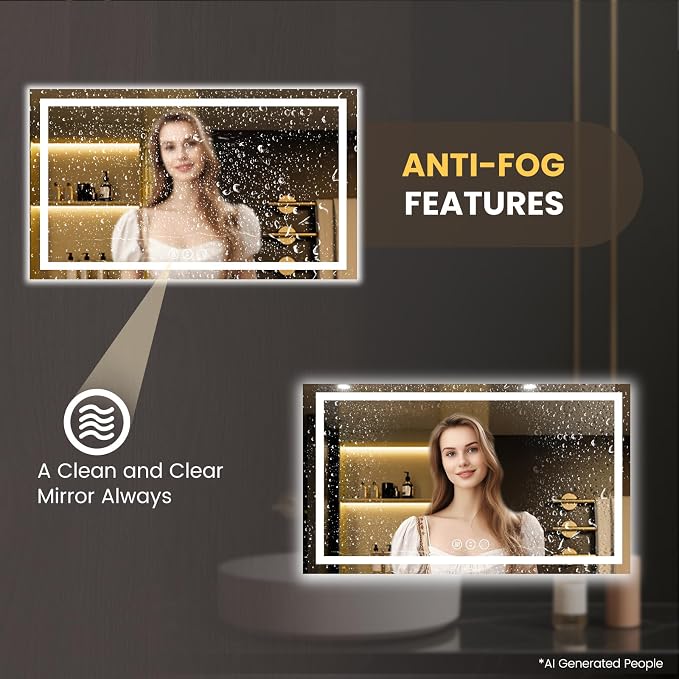 LOAAO 68"X40" LED Bathroom Mirror with Lights, Anti-Fog, Dimmable, Backlit + Front Lit, Lighted Bathroom Vanity Mirror for Wall, Memory Function, Tempered Glass, Safe to Use, ETL Listed