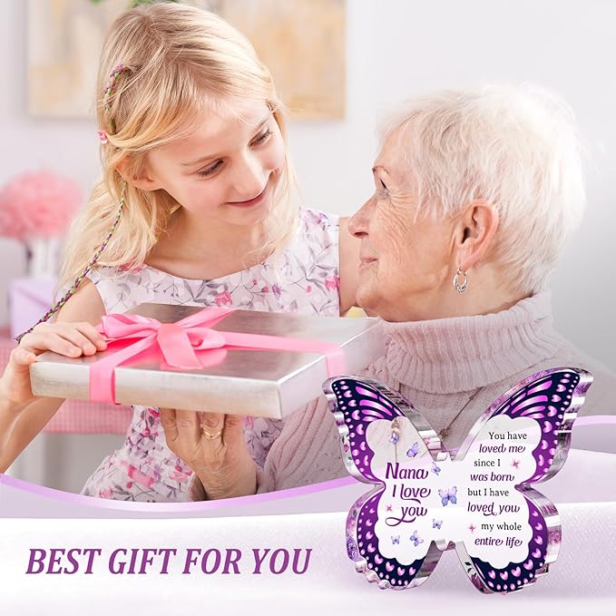 Mothers day Nana Gifts, Gifts for Nana, Nana Birthday Gift from Grandchild - Butterfly Acrylic Plaque for Christmas Valentines Mothers Day Thanksgiving