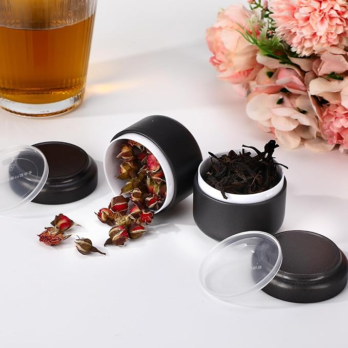 Suclain 50 Pack Small Tea Tin Canisters Bulk with Airtight Double Lids 3.4 oz Mini Leaf Tea Storage Containers Round Metal Tinplate Kitchen Teas Tin Can Box for Loose Teas Coffee Herbs Spices(Gray)