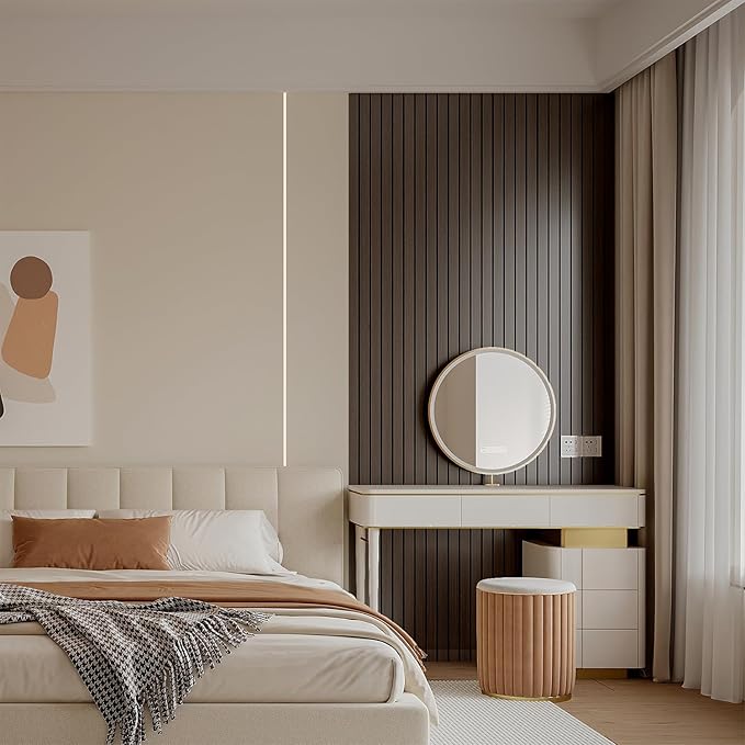 YLL YLL PVC Slat Wall Panel Peel and Stick 118"x 15.7" Faux Smoked Wood Grain Slat Panel Self-Adhesive Wallpaper Soundproof 3D Wall Panels