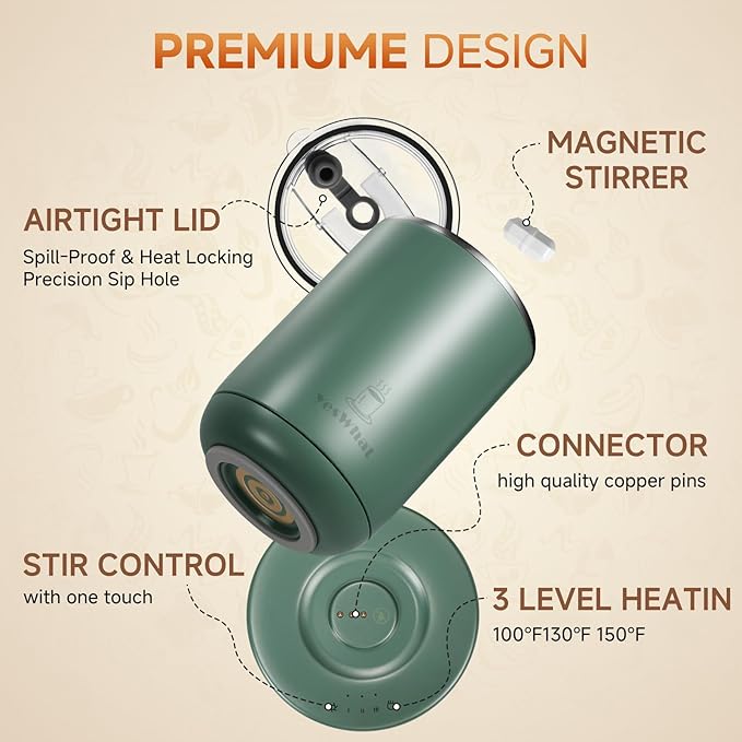 YesWhat Self Stirring Mug, Self Heating Coffee Mug with Smart Temperature Control 10oz, Electric Warming Cup, Detachable Base, Auto Shut Off, for Mom, Wife, Grandma