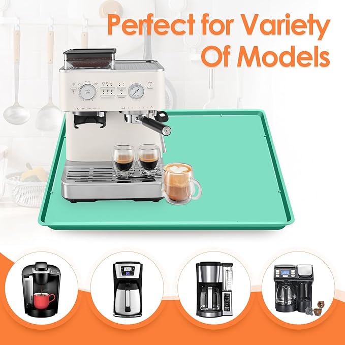 Silicone Coffee Maker Mat with Lip, 19.7'' x 15'' Heavy Duty Coffee Maker Mat for Countertops, Coffee Tray Fit Under Coffee Machine Appliance Automatic Machines Espresso Accessory, Mint Green