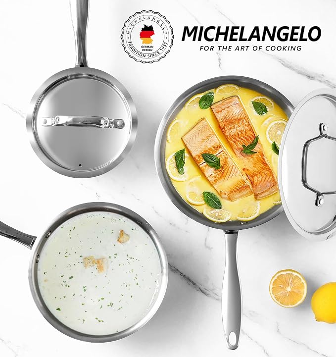 MICHELANGELO Stainless Steel Saucepan Set with Lids, 1QT & 2QT & 3QT Small Sauce Pans, 304 Stainless Steel Sauce Pot Set with Tri-Ply Base, Induction Compatible, Dishwasher Safe, for Milk, Sauce, Soup