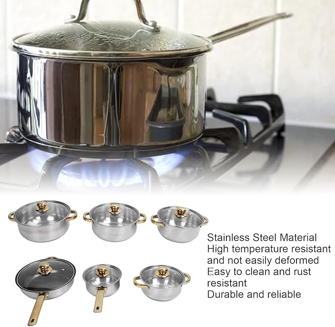 12pcs Pots and Pans Set, Stainless Steel Induction Kitchen Cookware Set with Detachable Handle, Dishwasher Non Stick Cooking Set with Frying Pan, Saucepans, Stockpots (Gold