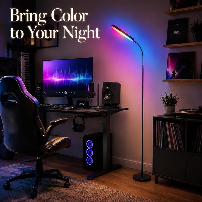 Wio-Mio Floor Lamps, RGB Color Changing Dimmer Bright LED Floor Lamp with Stepless Adjustable 3000K-6000K, Smart Remote Control Modern Standing Floor Lamp for Bedroom, Reading, Gaming Room