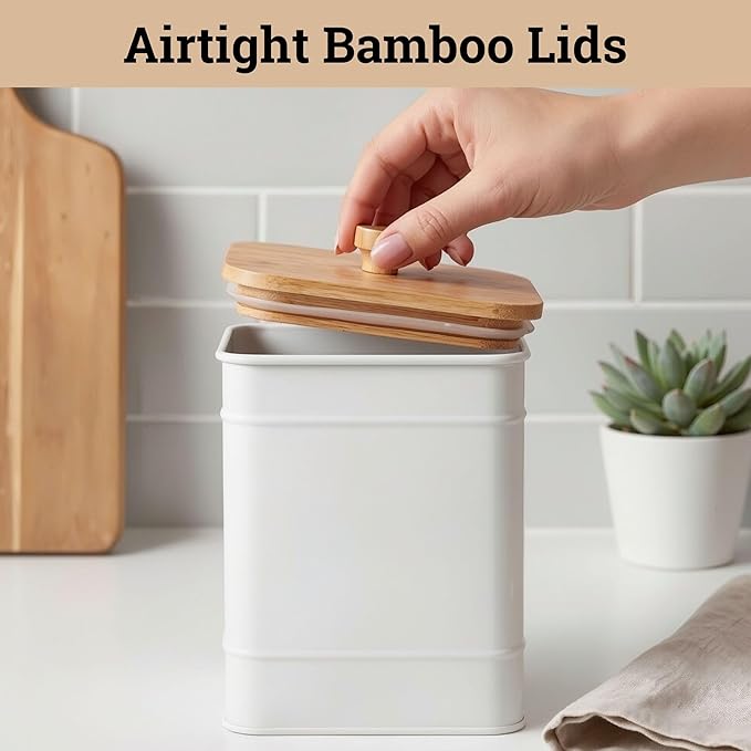 Kitchen Canisters for Countertop Set of 3 with Customizable Chalkboard Labels & Marker Pen - Big Iron Kitchen Canisters with Airtight Lids - White Canister Set - Flour and Sugar Containers Farmhouse