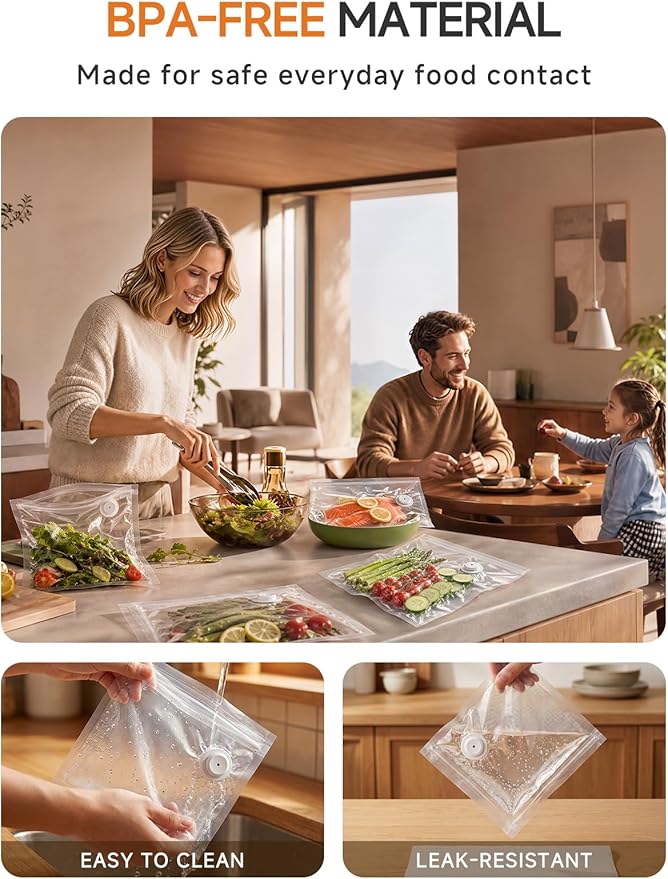 FEPPO Reusable Vacuum Sealer Bags for Food, 20 PCS (10 Medium 8.3"×8.7" + 10 Large 10.2"×11") BPA-Free Food Storage Bags with Air Valve, Leak-Proof & Odor-Resistant for Freshness Preservation