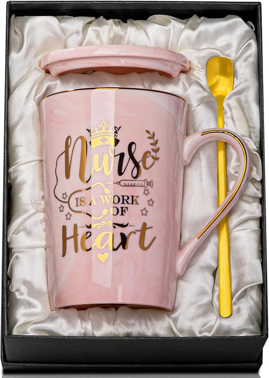 Nurse Gifts for Women, Funny Nurse Mug with Gold Print, Nurses Week Retirement Graduation Appreciation Present, School Nursing Student RN Practitioner, 14oz Pink Marbled Ceramic Cup, Nice Gift Boxed