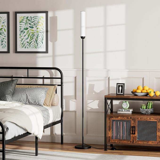 Ambimall LED Floor Lamp with Remote Control, 65" Standing lamp with Stepless Adjustable 3000K-6500K Colors & 30-100% Brightness, Foot Switch(Black)