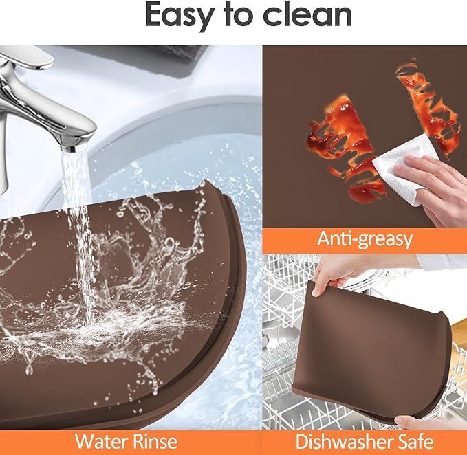 TOHONFOO Silicone Coffee Maker Mat with Lip, 17.4'' x 10.6'' Heavy Duty Coffee Maker Mat for Countertops, Coffee Tray Fit Under Coffee Machine Appliance Automatic Machines Espresso Accessory, Brown