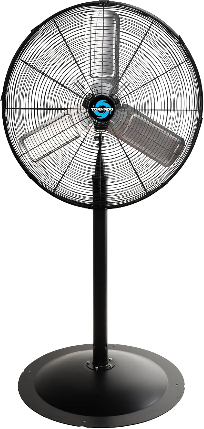 Tornado 24 Inch High Velocity Stationary Non-Oscillating Metal Pedestal Fan Commercial, Industrial Use 3 Speed - 7600 CFM 6.6 FT Cord UL Safety Listed