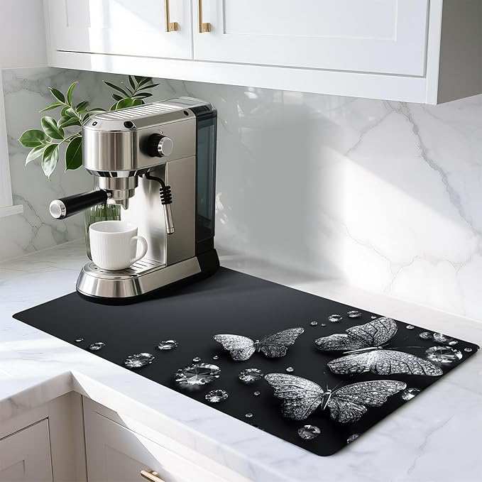 Coffee Mat 17"x32" - Extra Large Absorbent Non Slip Dish Drying Mat,Coffee Bar Accessories,Kitchen Counter Protector for Coffeemaker, Sink, Dining Decor