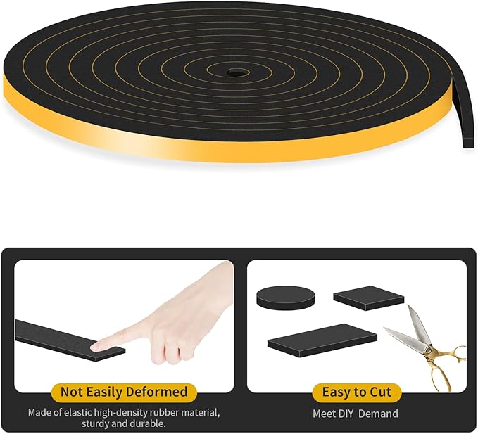Weather Stripping Door Seal,Weather Stripping,Soundproof,Cold Insulation,High Density CR Foam Insulation Tape for Door, Front Door Frame, Windows,Sliding Door (Black, 3/8 in x 3/8 in x 33Ft)