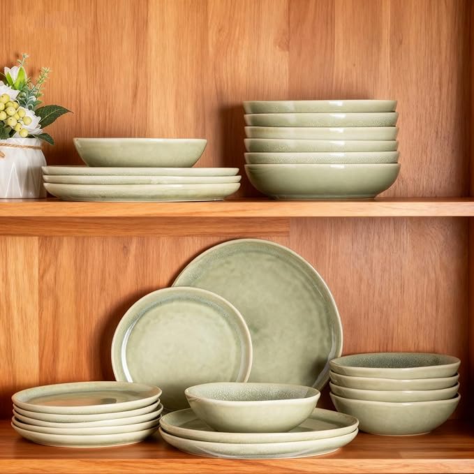 AmorArc Ceramic Dinnerware Sets,Handmade Reactive Glaze Stoneware Plates and Bowls Sets,Highly Scratch Resistant | Dishwasher & Microwave Safe Dishes Set,Service for 4 (12pc)