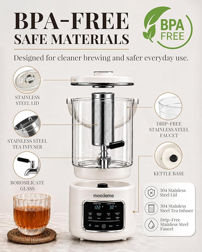 3L Electric Kettle & Beverage Dispenser with Infuser, Spigot - All-in-One Health Pot for Iced Tea/Coffee, Temperature Control, Glass Pitcher - Home & Office Use