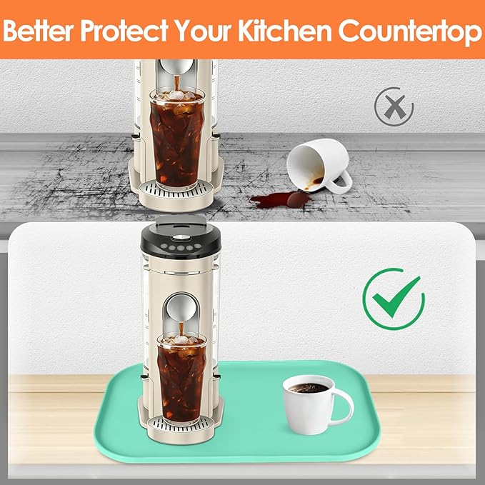Silicone Coffee Maker Mat with Lip, 17.4'' x 10.6'' Heavy Duty Coffee Maker Mat for Countertops, Coffee Tray Fit Under Coffee Machine Appliance Automatic Machines Espresso Accessory, Mint Green