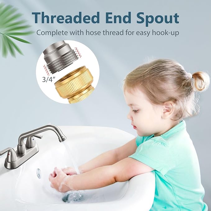 Aolemi Laundry Sink Faucet 4 Inch Centerset, Utility Sink Faucets with Swivel Spout and 3/4" NPT Threaded End, 2-Handle Faucet for Laundry or Utility Room, Brushed Nickel