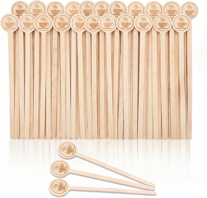 100Pcs Coffee Stirrers-5.9 Inch Natural Wooden Stir Sticks with Round Ends, Disposable Biodegradable Cafe Grade Coffee Stir Sticks Wood Beverage Mixer for Coffee Cocktails Milk Tea