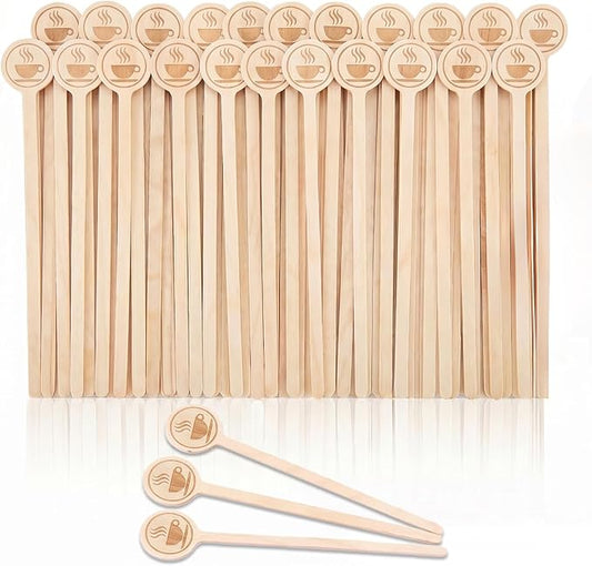 100Pcs Coffee Stirrers-5.9 Inch Natural Wooden Stir Sticks with Round Ends, Disposable Biodegradable Cafe Grade Coffee Stir Sticks Wood Beverage Mixer for Coffee Cocktails Milk Tea