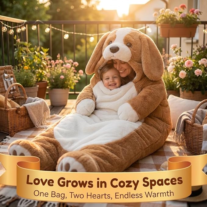 Wearable Sleeping Bag for Adults Oversized Plush Dog Bean Bag Chair Giant Human Dog Bed Soft Flannel Stuffed Animal Mattress for Nap Movie Night Lounge