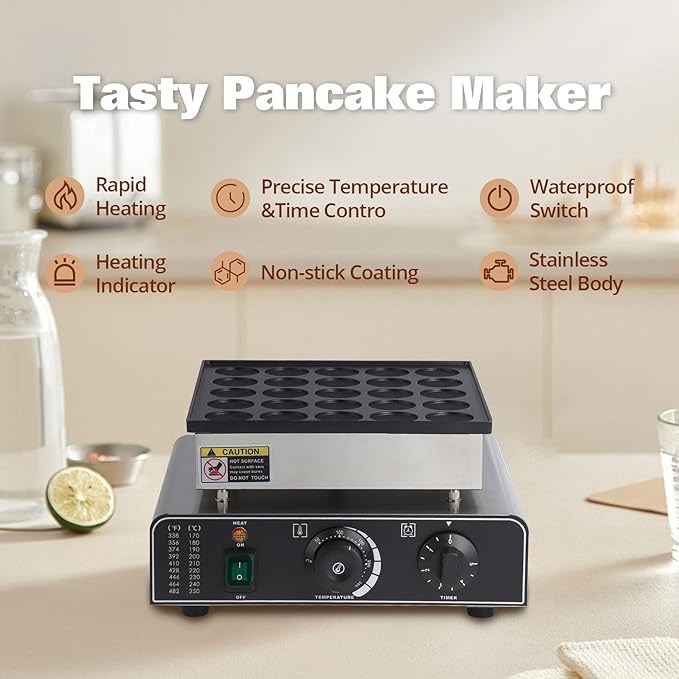 Mini Muffin Maker, 50 Hole Stainless Steel Electric Muffin Maker with 50-300°C Temperature and Time Control, Commercial Non-Stick Pancake Maker for Home and Restaurant Silver 850W 110V