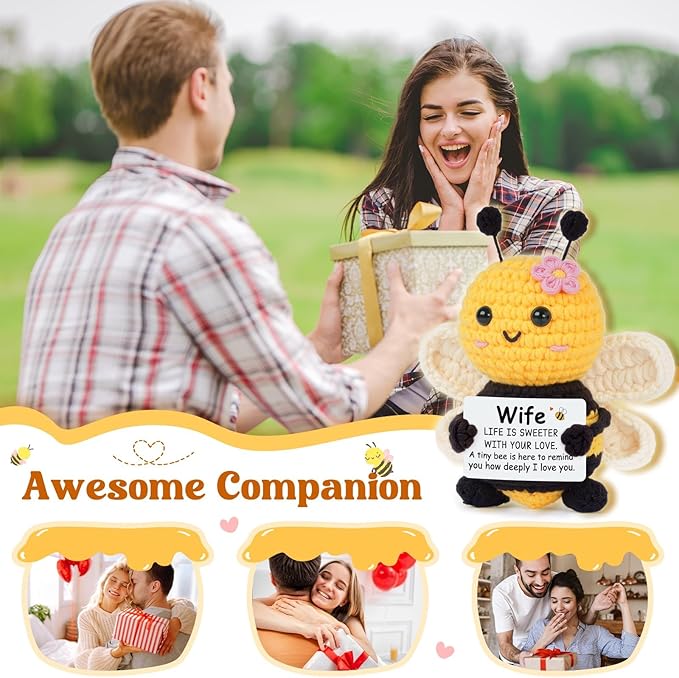 Gifts for Wife Mothers Day Ideas, Gifts for Wife from Husband - Cute Handmade Crochet Bee - Valentines Birthday Anniversary Present for Her Couple, Emotional Support Animal Gift