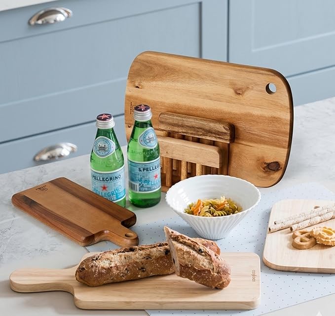LENITH Acacia Wood Cutting Board Holder – Dual Slot, Smooth Solid Wood, Elegant Kitchen Organizer_1ea