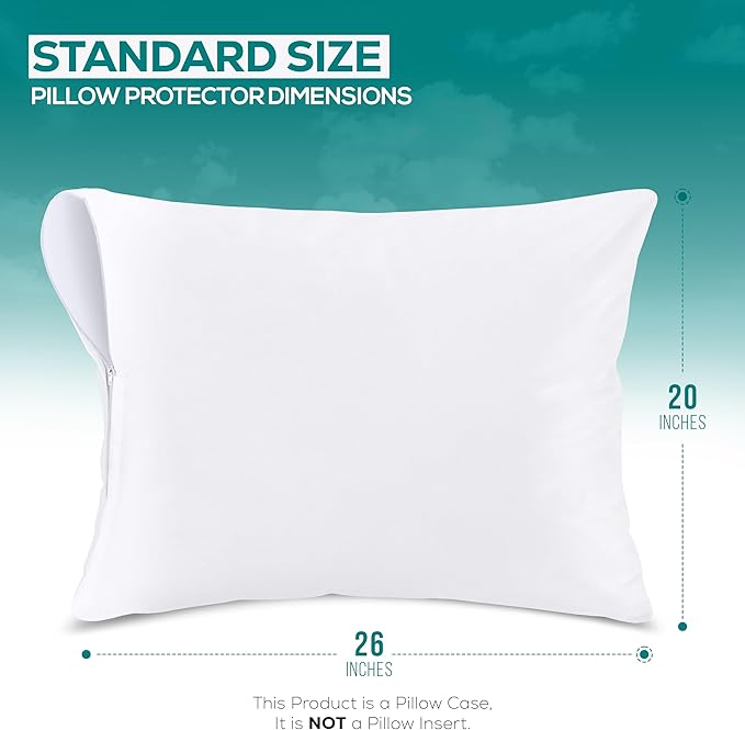 Set of 2 Pillow Protectors with Zipper Standard Size, Bed Bug and Dust Mite Proof Pillow Covers, Ultra Soft Pillow Encasements, Moisture Wicking and Waterproof Pillow Cases by Utopia Bedding (White)
