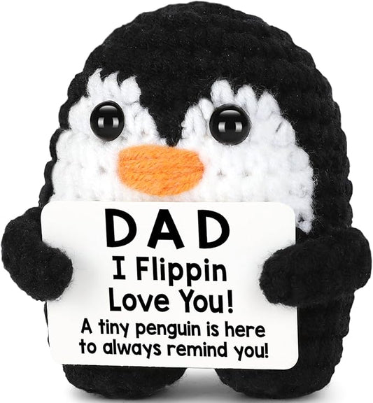 CryCarrot Dad Gifts from Daughter Son Birthday Fathers Day, Handmade Crochet Penguin Dad Birthday Gifts, Mini Funny I Love You Gift for Dads Bonus Step Father Mens Father's Day Christmas Cute Decor