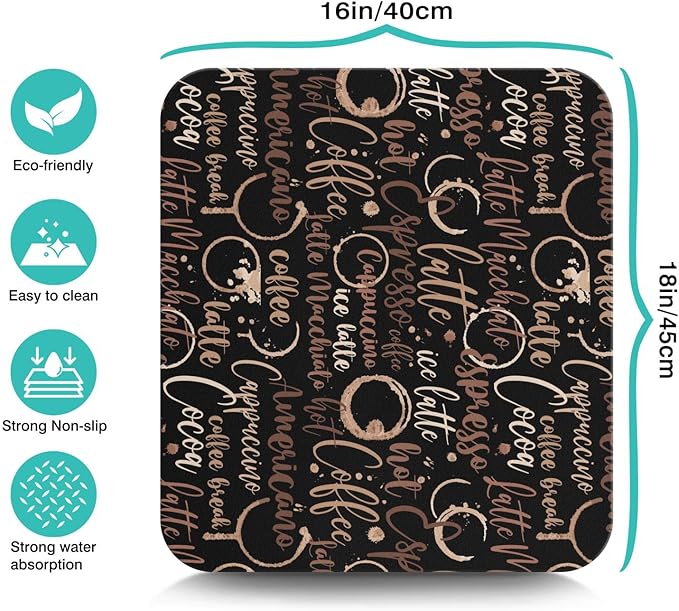 Coffee Bar Mat Accessories for Countertop Absorbent Hide Stain Rubber Backed Dish Drying Mats for Kitchen Counter Draining Pad Decor Gift (18x16in)