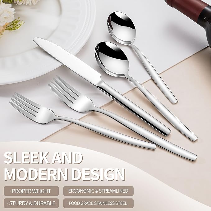 18/10 Stainless Steel Silverware Set for 8, 40 Pieces Minimalist Flatware Set, Dishwasher Safe Silverware, Modern Korean Soup Spoon Knife and Fork Set