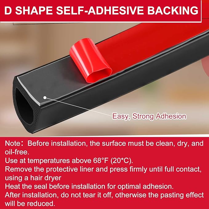 Pangda 26Ft D Shape Rubber Weather Stripping Foam Self-Adhesive EPDM Seal Strip for Noise Reduction Waterproof Dustproof for Cars Boats RVs Windows Doors (3/4" W x 3/4" H)
