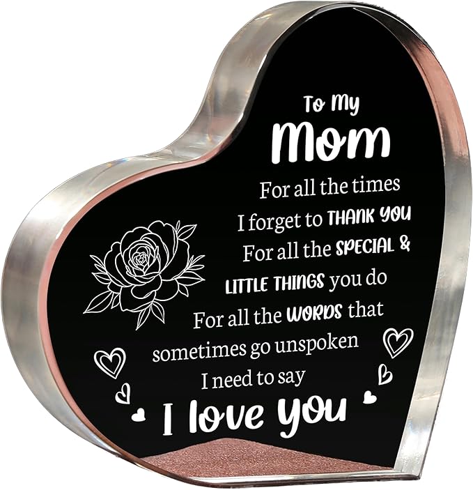 Mom Gifts for Mother's Day, I Love You Mom Acrylic Keepsake - Birthday Gifts for Moms from Daughter Son, Best Christmas Idea